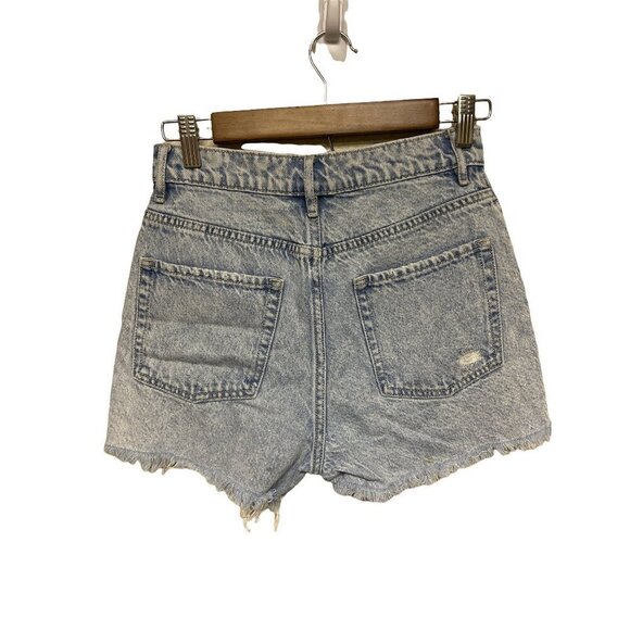 PACSUN Button Fly Icon Denim High Rise Distressed Jean Shorts Women's Size 25 - Picture 4 of 7